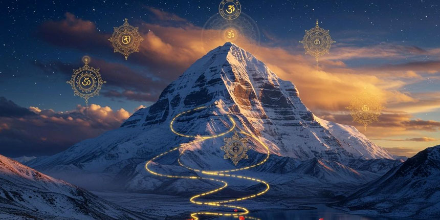 Pilgrims performing Mount Kailash Parikrama, symbolizing a sacred spiritual journey around Lord Shiva’s holy mountain in Tibet