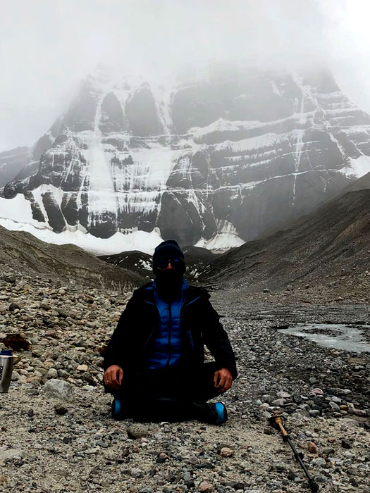 Charan Sparsh Mount Kailash at the holy base point with pilgrims seeking blessings