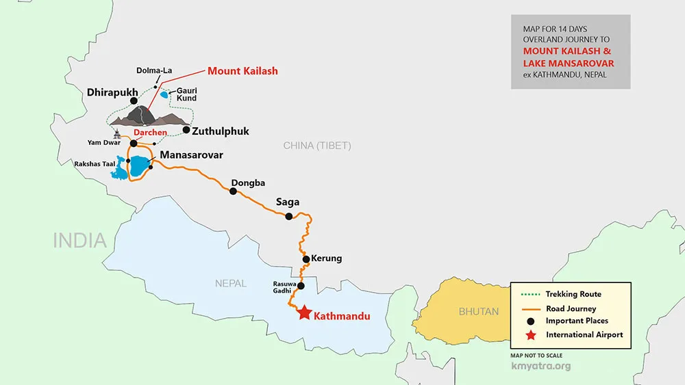 Kailash yatra by overland map