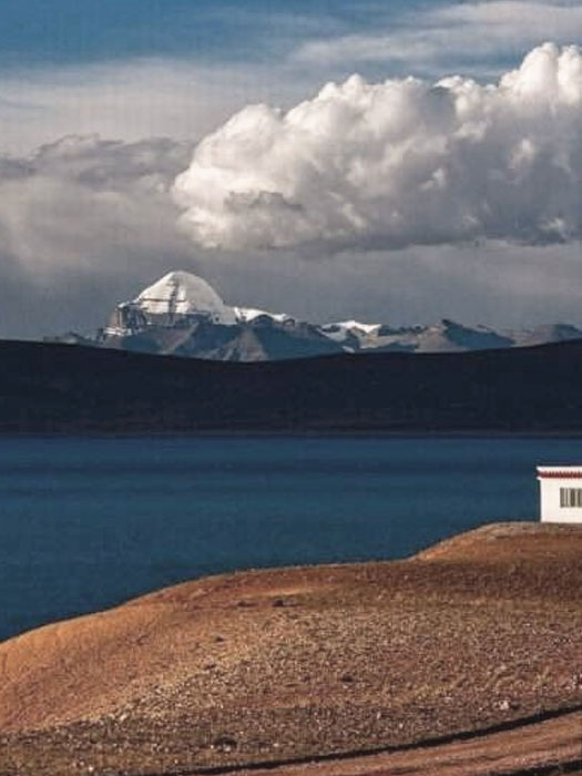 Lake Mansarovar with Mount Kailash in backdrop