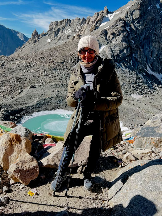 Scenic view of Mount Kailash with the sacred Gauri Kund in the Himalayas