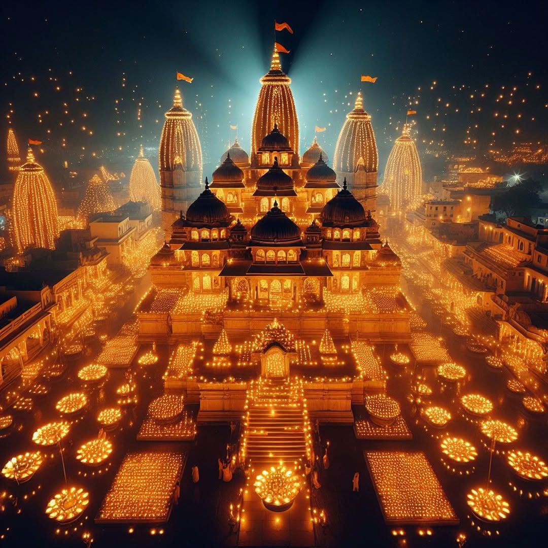 Devotees celebrating major Hindu festivals at Ayodhya Ram Mandir with lights, rituals, and spiritual gatherings