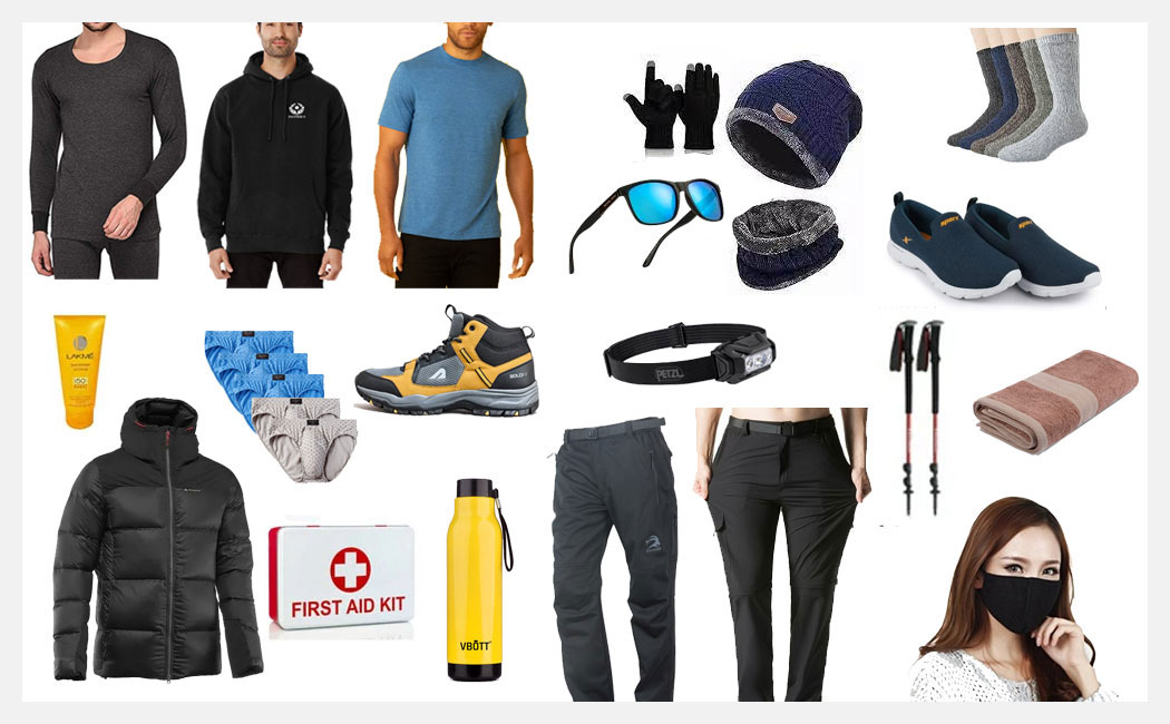 Packing essentials for Kailash Mansarovar Yatra including warm clothes, trekking gear, and personal items