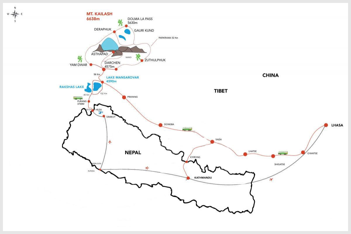 Mount Kailash India route option showing the pilgrimage path via Lipulekh Pass from Uttarakhand to Tibet