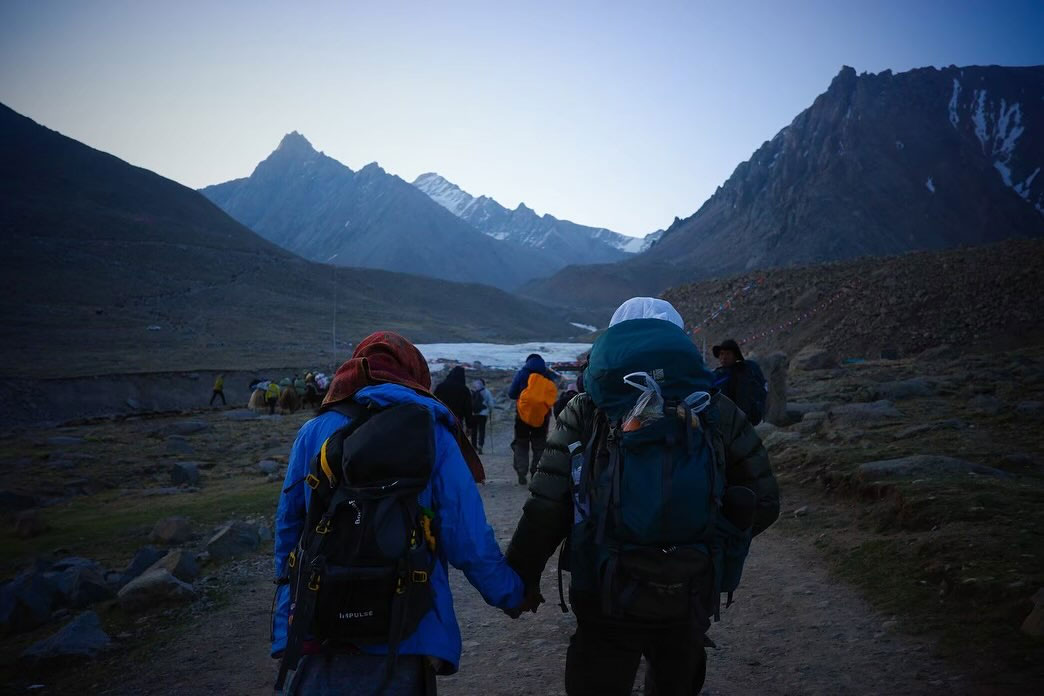 Step-by-step journey route from the United States to Kailash Mansarovar via Nepal, showing flights to Kathmandu, permits, and travel path to Mount Kailash