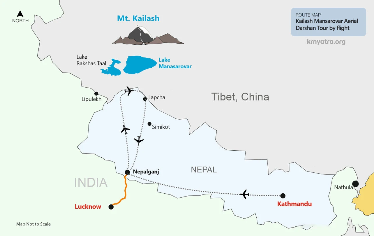 Map for Kailash Mansarovar Flight Darshan